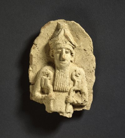 Ein Gott, der in jeder Hand ein löwenköpfiges Zepter hält, möglicherweise Nergal, Altbabylonisch aus Kish, 3. Jahrtausend v. Chr. (Keramik) von Babylonian